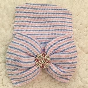 .Newborn Girl Hospital Beanie Hat with Gemstones!.